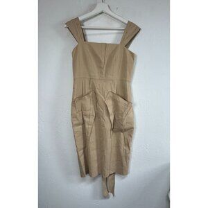 Elie Tahari Womens Beige Sleeveless Dress Size 8 Tie-Back Asymmetric Pockets